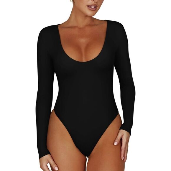 NEW Scoop Neck Long Sleeve Double Lined Stretchy Bodysuits XL - Picture 1 of 4